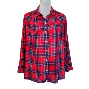 J. Jill Women's PS Red Plaid Button-Up Tunic Shirt Long Sleeve Fall Country